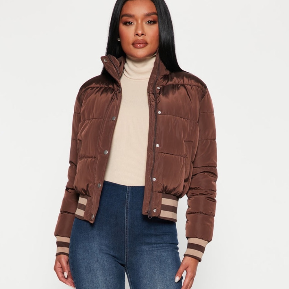 SOLD. Fashion Nova Mrs Jackson Chocolate Puffer Jacket - Picture 6 of 12